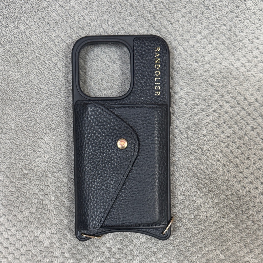 Bandolier Black Leather Phone Case with Card Slot - iPhone 15 Pro